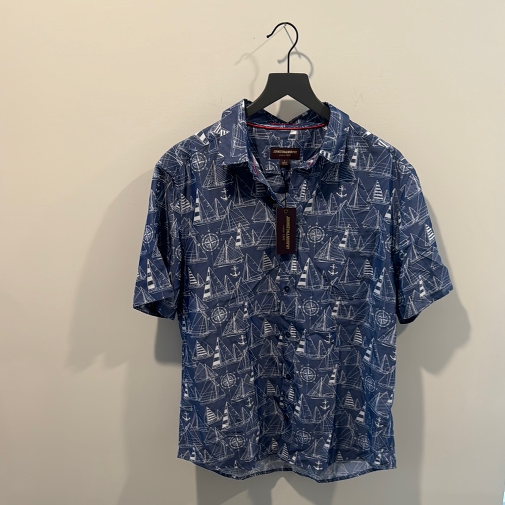 Johnston & Murphy Blue and White Casual Button Down Shirt